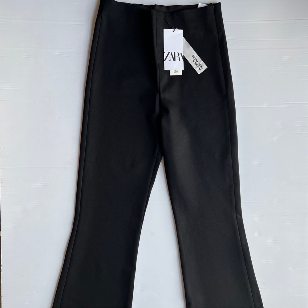NWT ZARA HIGH-WAIST SKINNY CROP FLARED TROUSERS PANTS BLACK SIZE M | 1478/241